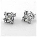 Princess Baguette Round Prong Cubic Zirconia CZ Earrings