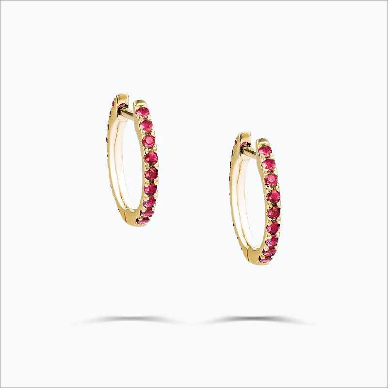 Single Line 18K Gold Hoops w. Pink Sapphire