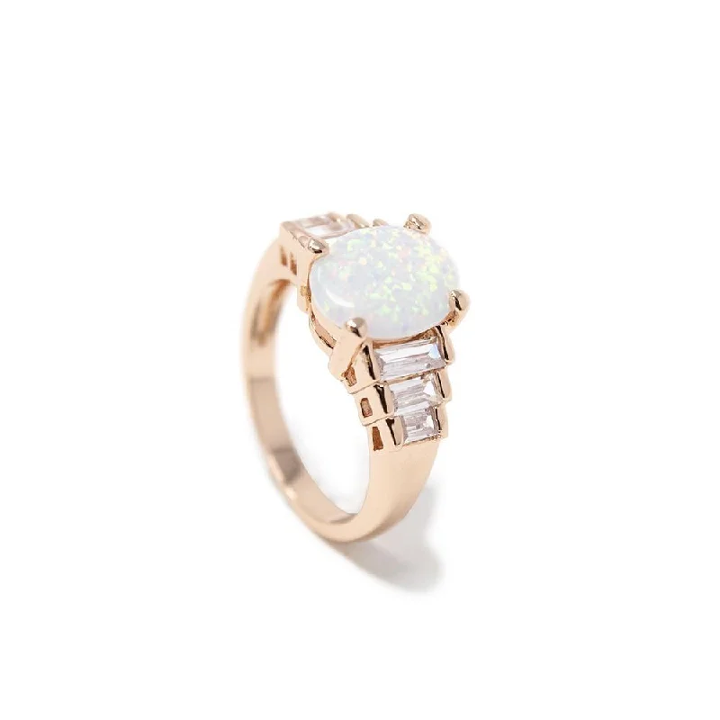 SemiPrecious Opal Stone Ring Rose G Tone