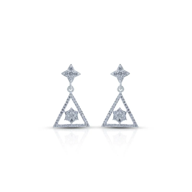 celestial star charm bracelet Silver Triangular Earrings With a Star-Shaped Inside The Triangle
