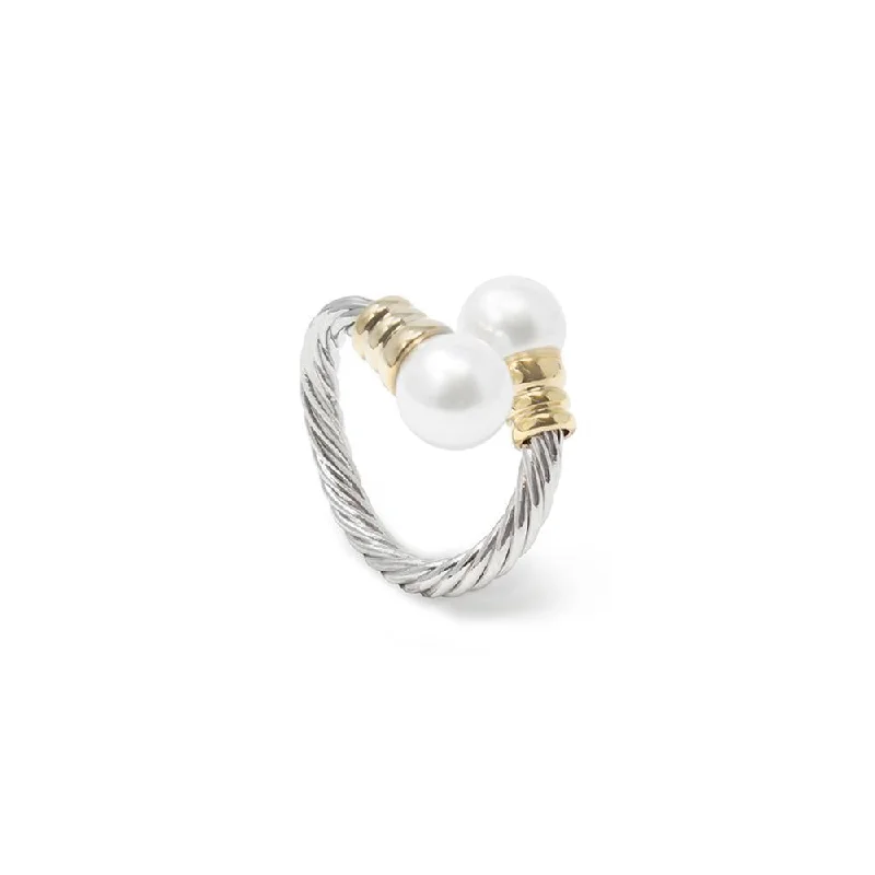 Two Tone Adjustable Cable Ring Pearl