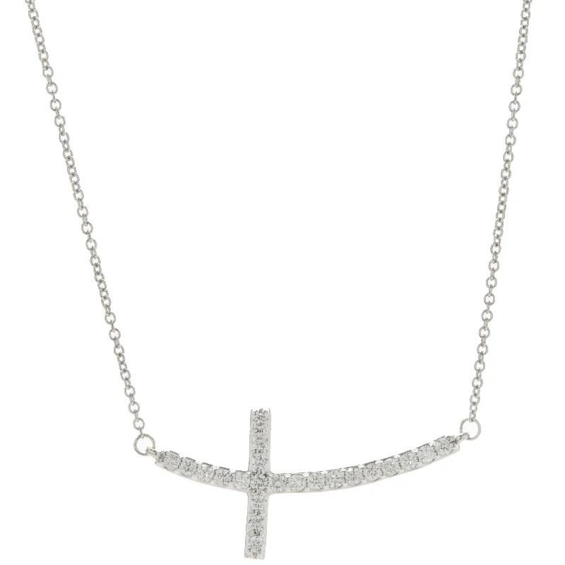 14 Karat White Gold Diamond Curve Cross Necklace