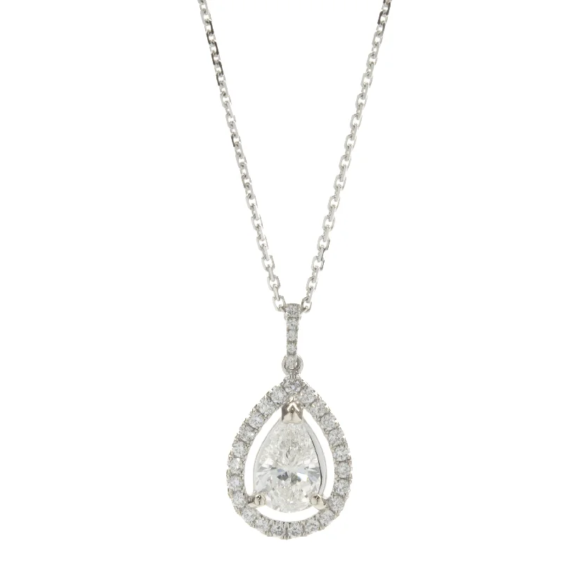 14 Karat White Gold Pear Diamond Halo Necklace