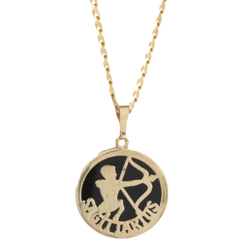 14 Karat Yellow Gold Black Onyx Sagittarius Necklace