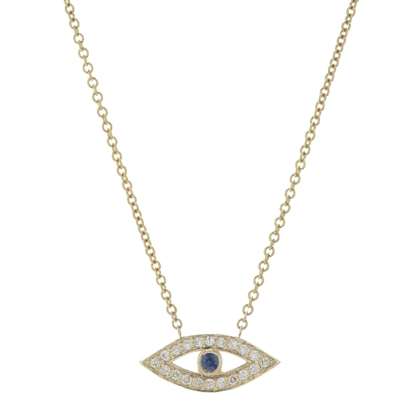 gold daisy stud earrings 14 Karat Yellow Gold Diamond and Sapphire Evil Eye Necklace