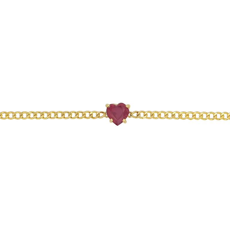 Ruby Heart Cuban Link Bracelet