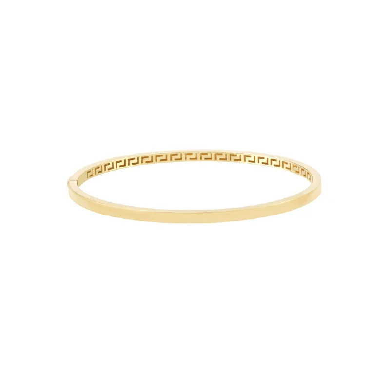 14k Plain Bangle with Greek Key Interior