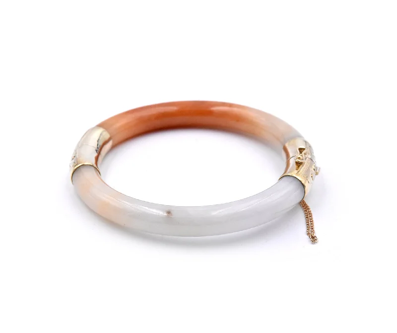 silver arrow pendant necklace 14k Yellow Gold White and Burnt Orange Jade Bangle Bracelet