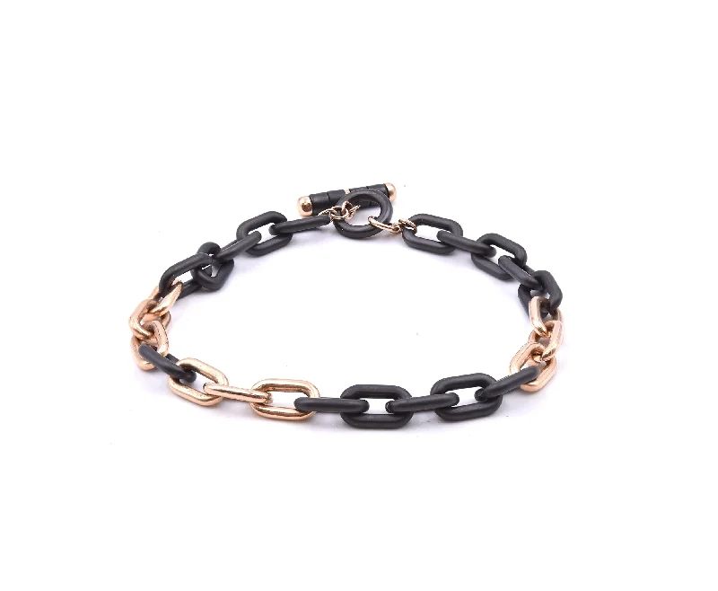 customized infinity bracelet 18 Karat Rose Gold and Black Ceramic Oval Link Bracelet