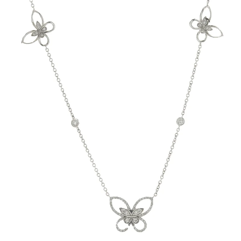 18 Karat White Gold Diamond Butterfly Cutout Necklace