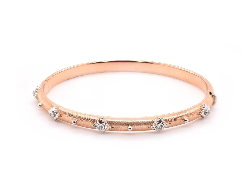 simple engraved wedding ring 18k Rose and White Gold Diamond Bangle Bracelet
