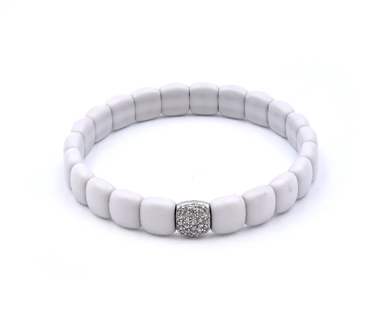 minimalist moonstone bracelet 18k White Gold Ceramic and Diamond Bracelet