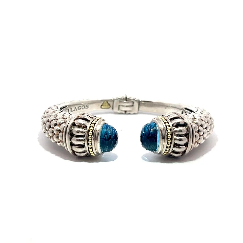 sapphire princess cut ring Pre-Owned Lagos Blue Topaz Caviar Hinge Cuff