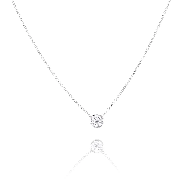 Estate 14 Karat White Gold Solitaire Diamond Pendant Necklace with GIA Certification #7278507401