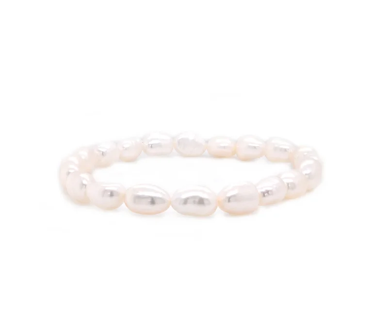 boho gold leaf ring Freshwater Cultured Potato Pearl Stretch Bracelet