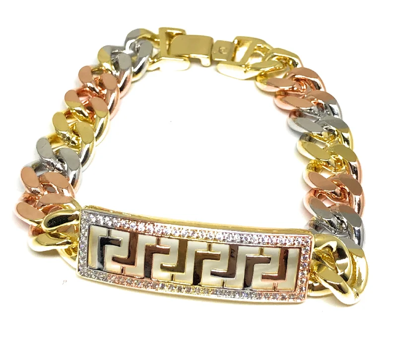 rose gold cubic zirconia earrings Gold Plated Tri-Color Miami Cuban Link Bracelet 7.5” 11mm Width Esclava