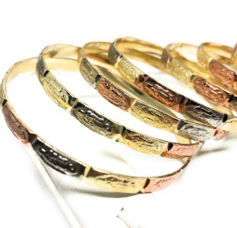 Gold Plated Tri-Color Virgin Mary Semanario Bangle Bracelet Pulsera Semanario Tres Colores Virgen Guadalupe