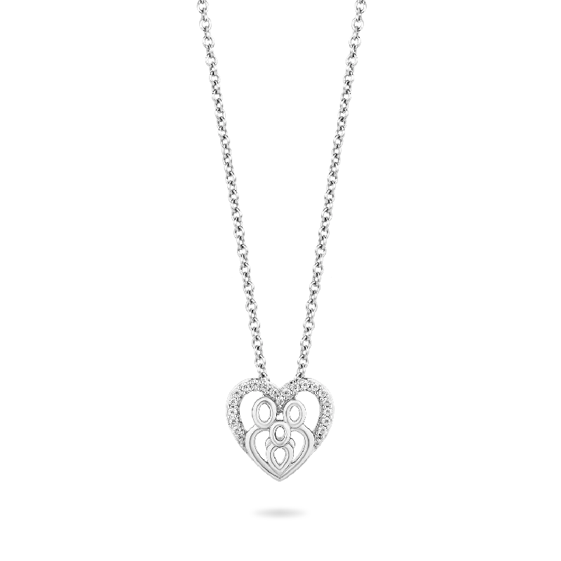 Hallmark Fine Jewelry Family Heart Pendant in Sterling Silver with 1/10 Cttw of Diamonds