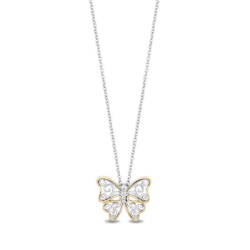 custom engraved infinity necklace Hallmark Fine Jewelry Gilded Lace Butterfly Pendant in Sterling Silver & 14K Yellow Gold with Diamonds