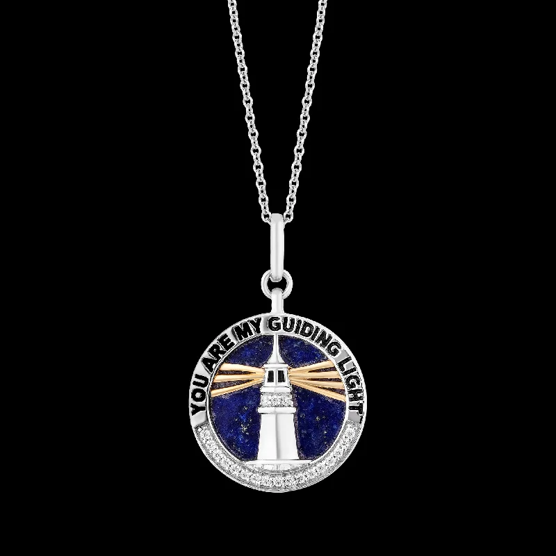 Hallmark Fine Jewelry Guiding Light Medallion in Sterling Silver & 14K Yellow Gold with Diamonds & Lapis