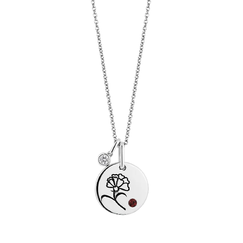 silver rope chain men Hallmark Fine Jewelry January Flower of the Month Pendant in Sterling Silver with Diamond and Garnet Accent