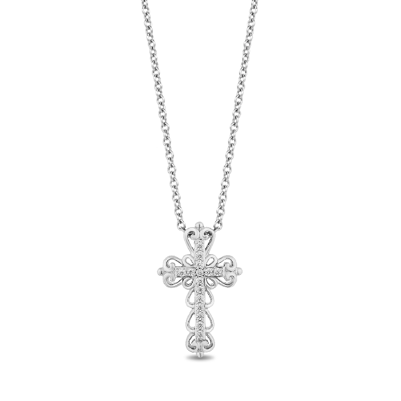 Hallmark Fine Jewelry Lacy Cross Pendant in Sterling Silver with Diamonds