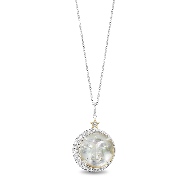 Hallmark Fine Jewelry Man In The Moon Pendant in Carved Mother of Pearl, Sterling Silver and 14K Yellow Gold with Diamonds