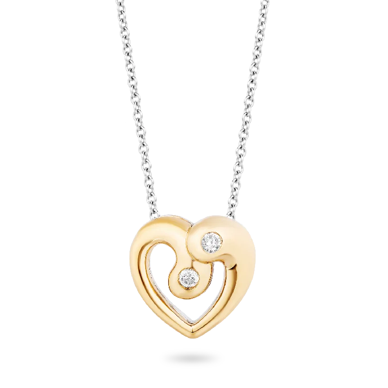 Hallmark Fine Jewelry Modern Overlapping Heart Pendant in Sterling Silver and 14K Yellow Gold with 1/10 Cttw of Diamonds