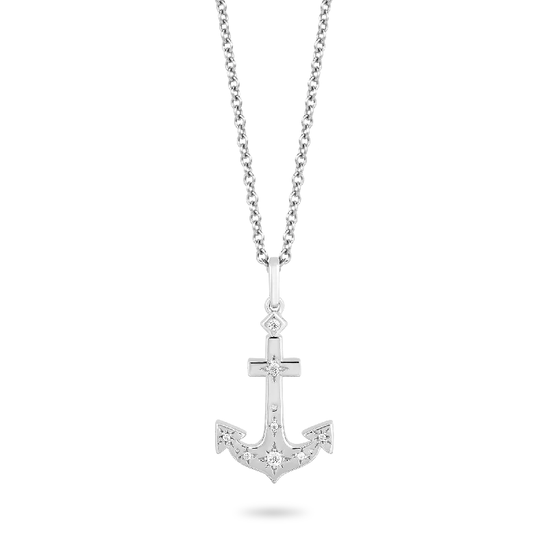 Hallmark Fine Jewelry Star Studded Anchor Pendant in Sterling Silver with Diamonds