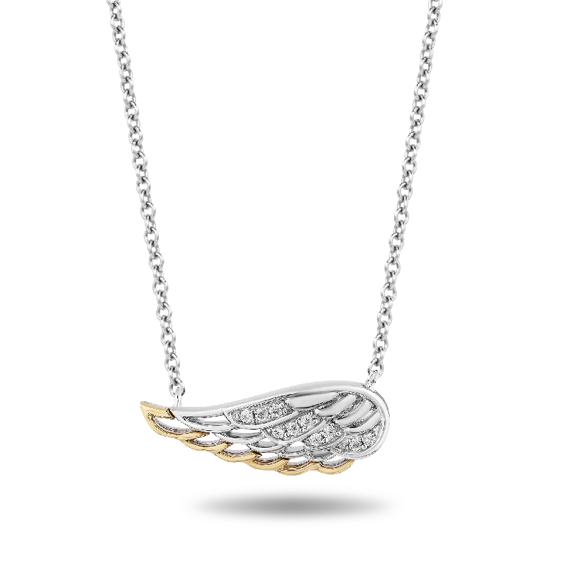 Hallmark Fine Jewelry Take Flight Wing Necklace in Sterling Silver & 14K Yellow Gold with Diamonds