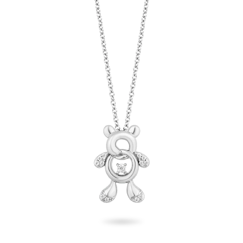 Hallmark Fine Jewelry Tiny Teddybear Pendant in Sterling Silver with 1/10 Cttw of Diamonds