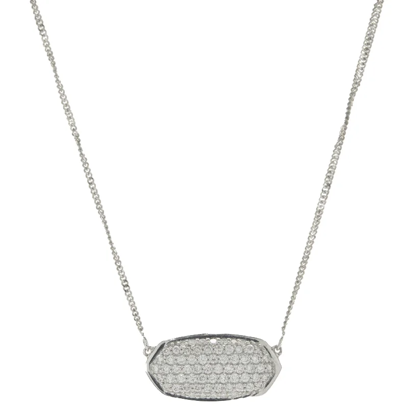 Kendra Scott 14 Karat White Gold Pave Diamond Oval Necklace