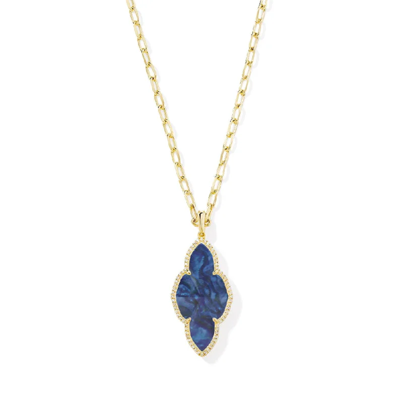 geometric diamond earrings gold Kendra Scott Abbie Pave Frame Large Long Pendant Necklace