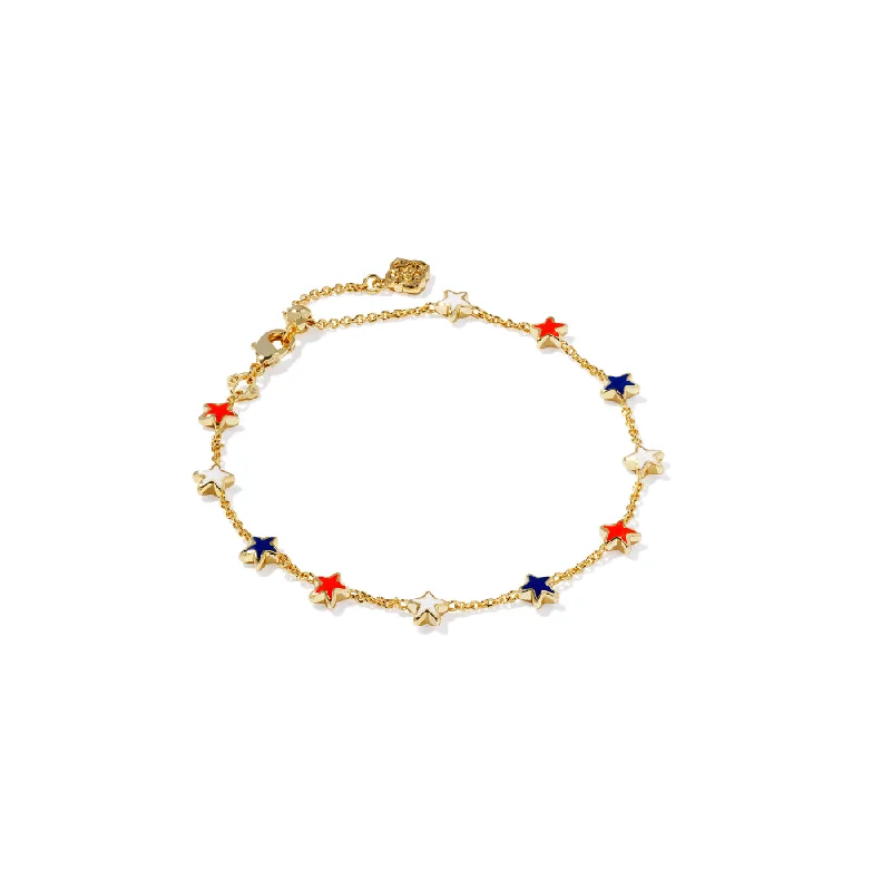 Kendra Scott Sierra Star Delicate Chain Bracelet - Gold Red White & Blue