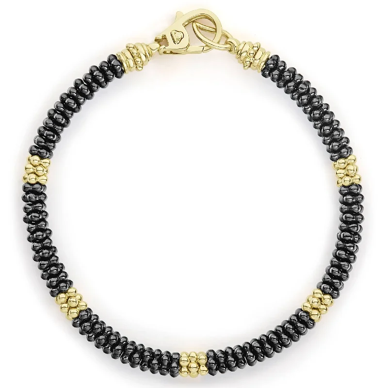 custom star sign necklace Lagos Five Small Gold Station Ceramic Beaded Bracelet, 5mm