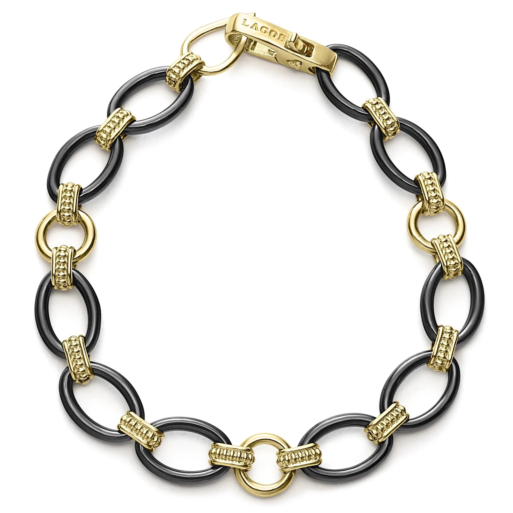 Lagos Meridian Gold and Black Ceramic Link Bracelet