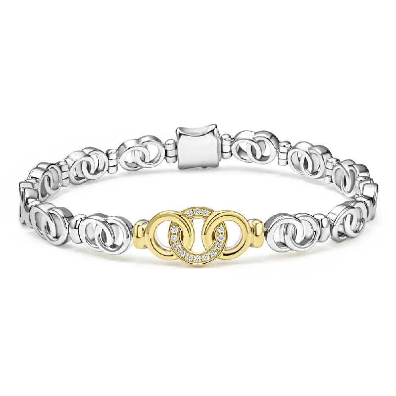 Lagos Signature Caviar Two-Tone Interlocking Diamond Link Bracelet