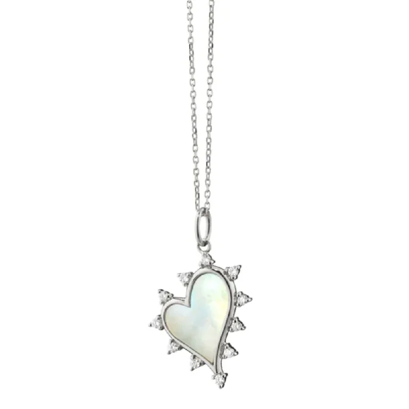 MRK Mother of Pearl Heart Necklace with White Sapphires