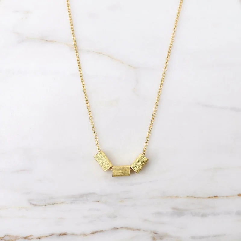 Three Brushed Gold Vermeil Squares Necklace