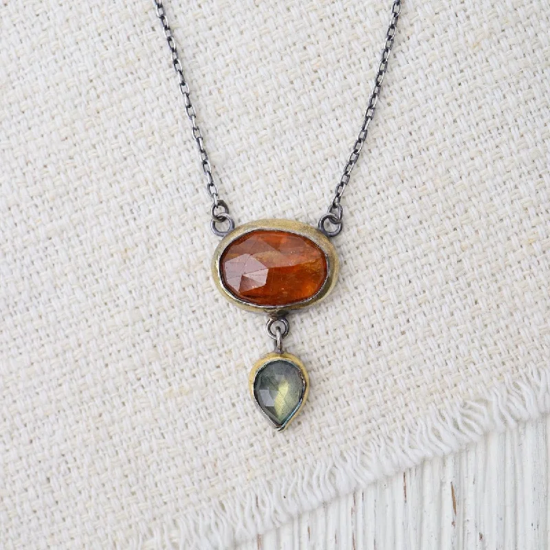 Orange Kyanite & Labradorite Crescent Rim Drop Necklace