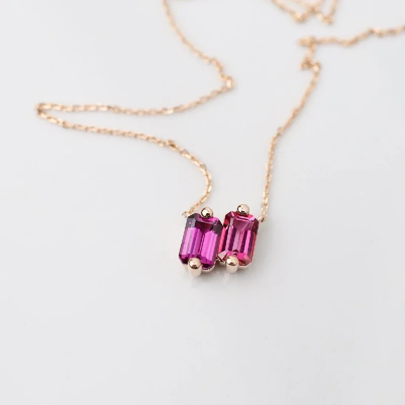 personalized pet photo necklace 14k Rose Gold Red Ombre Baguette Necklace