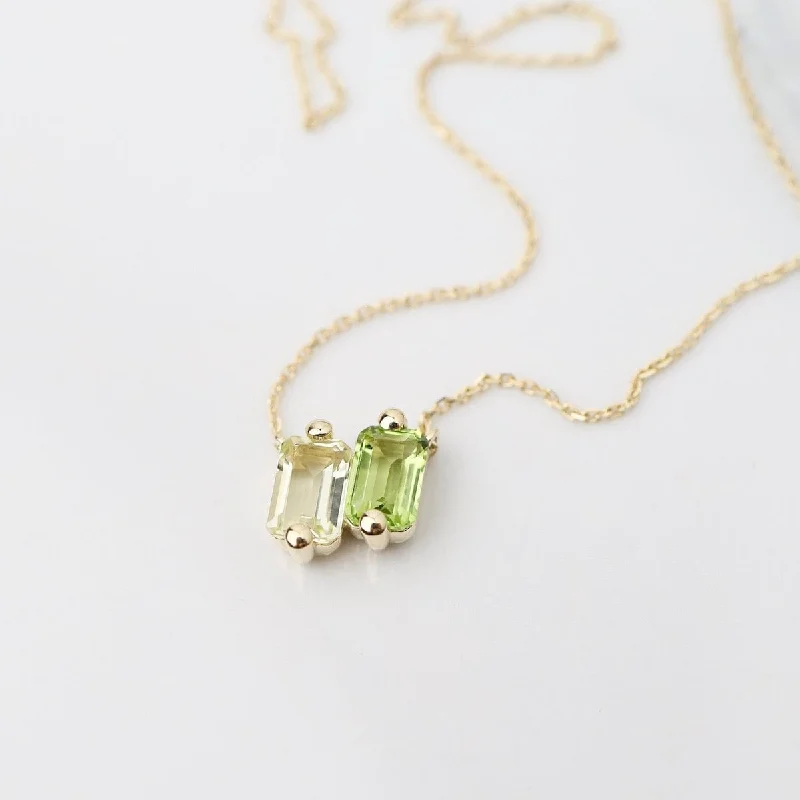 celestial moon and star bracelet 14k Yellow Gold Light Green Ombre Baguette Necklace