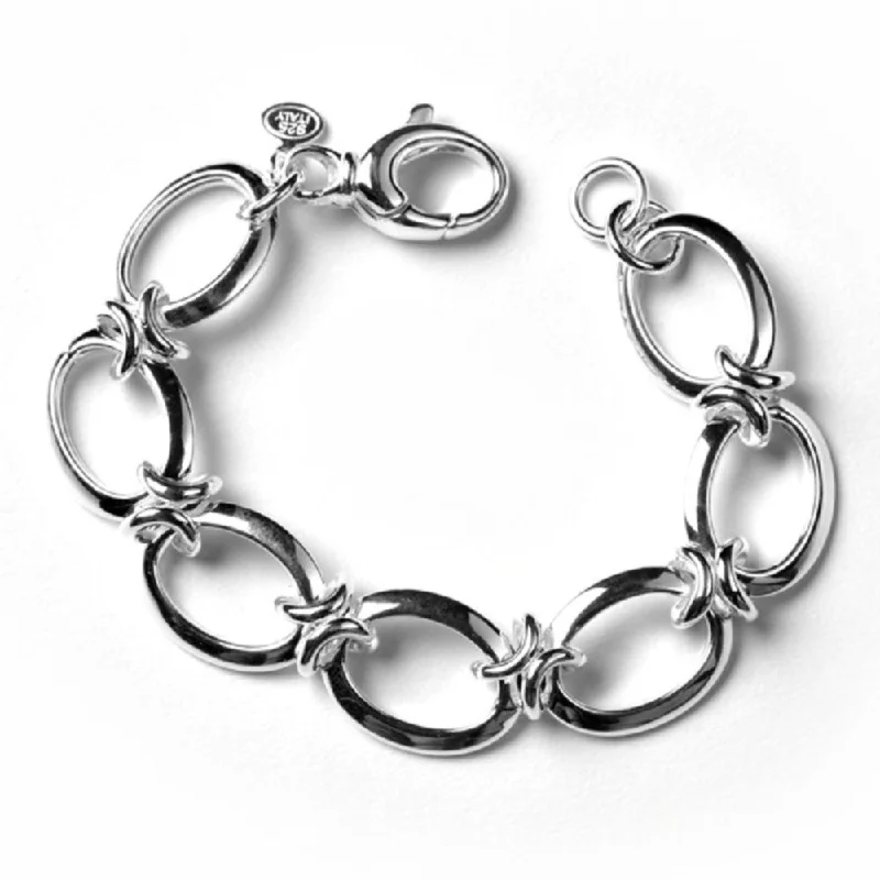 vintage flower brooch pin Sterling Silver Oval & Knot Links Bracelet