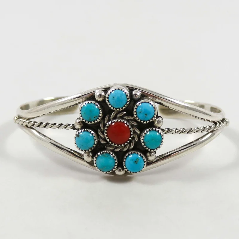 gemstone stacking rings colorful Turquoise and Coral Cuff