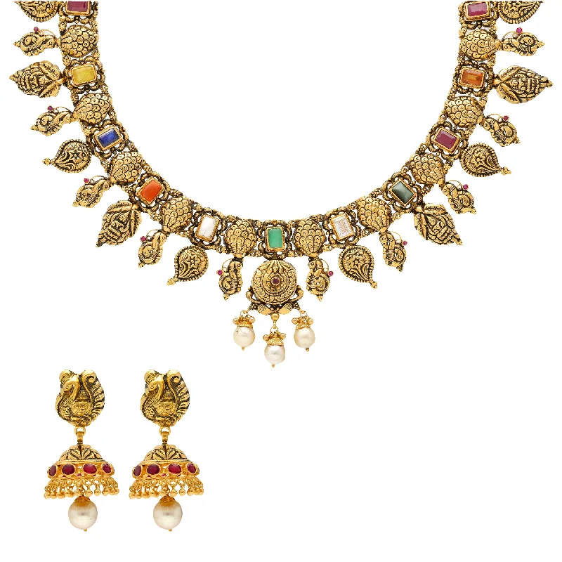 cute cat charm bracelet 22k Antique Gold Navranta Jewelry Set with Gemstones (58.7 grams)