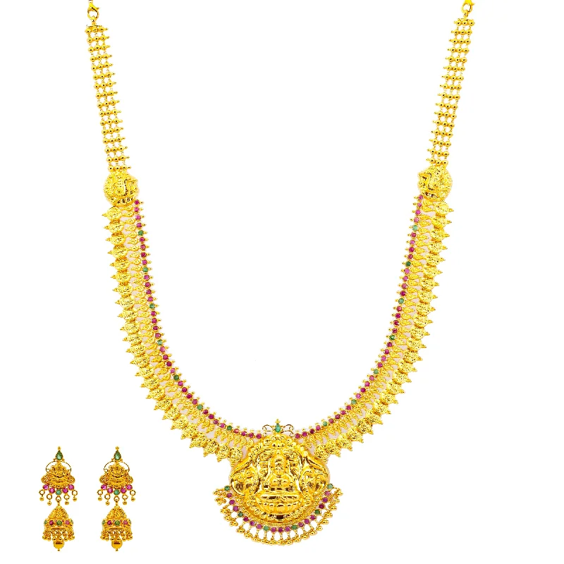 gold-plated figaro chain 22K Yellow Gold & Gems Goddess Laxmi Necklace (88.5 grams)
