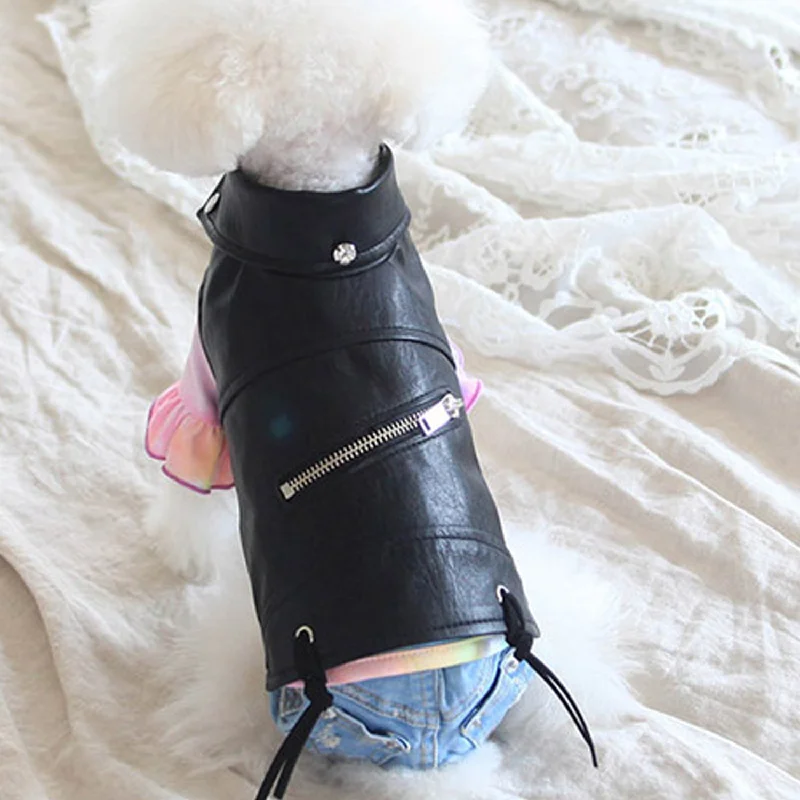 extra-large dog kennel for outdoors Biker Dog Jacket: Black