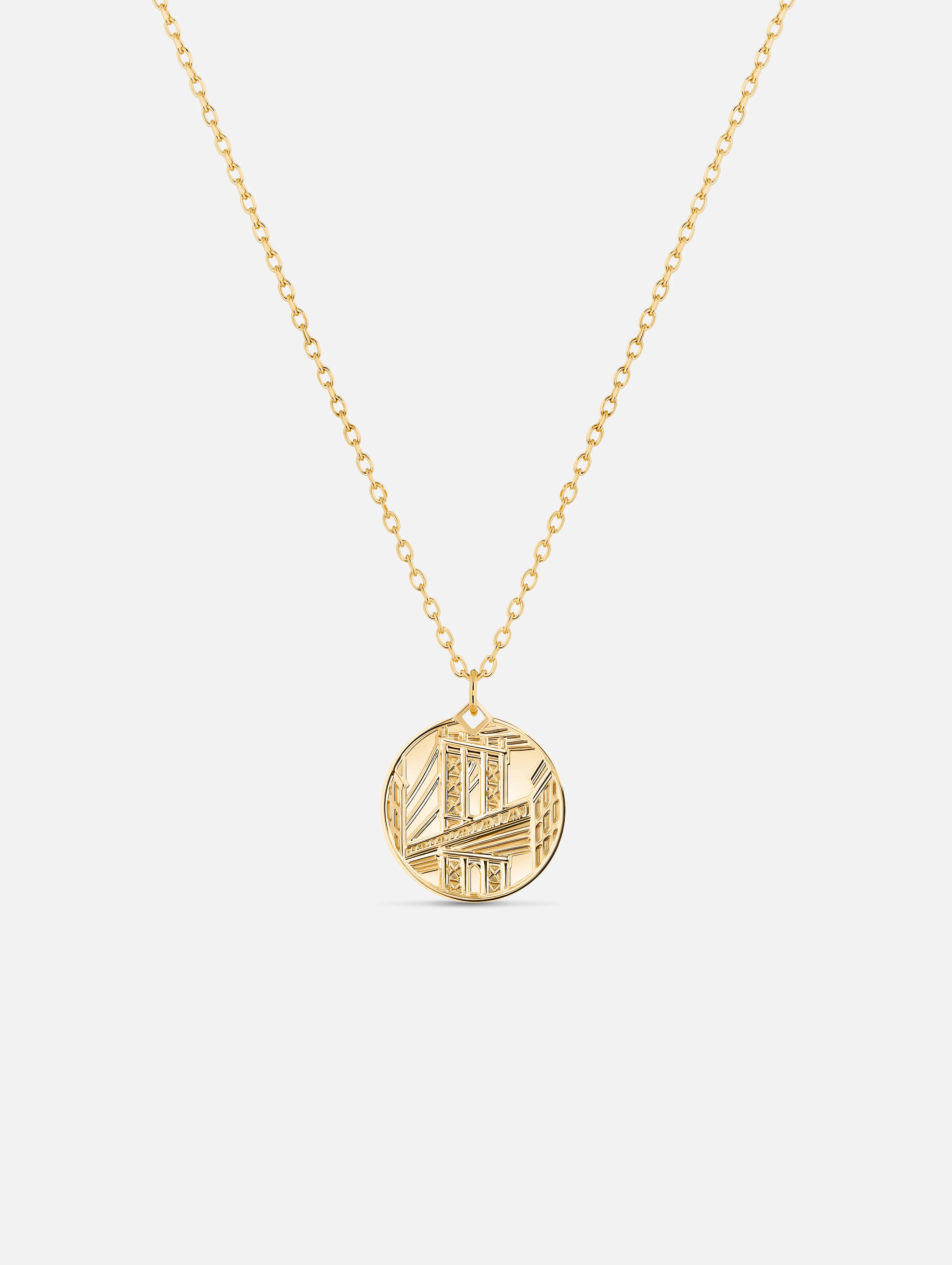 celestial moon and star necklace Brooklyn Bridge PM Medallion in Yellow Gold