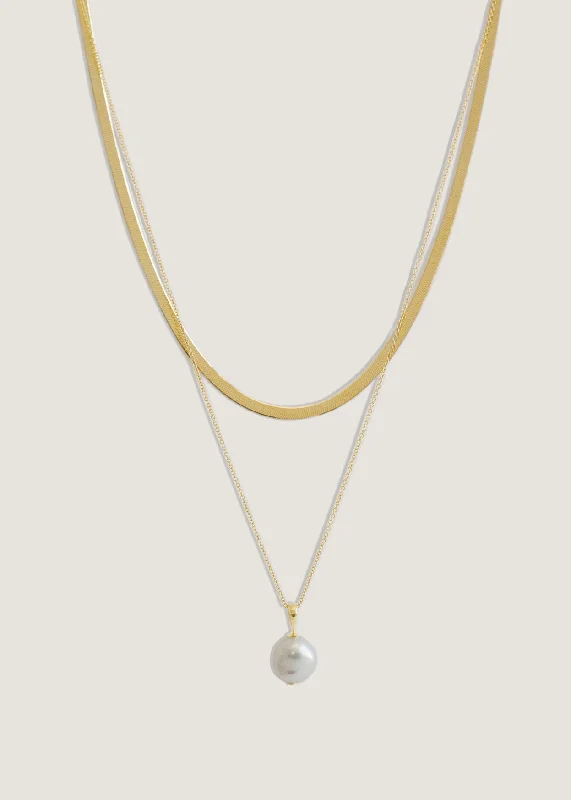 hammered silver wedding band Carter Herringbone & Baroque Pearl Necklace Stack