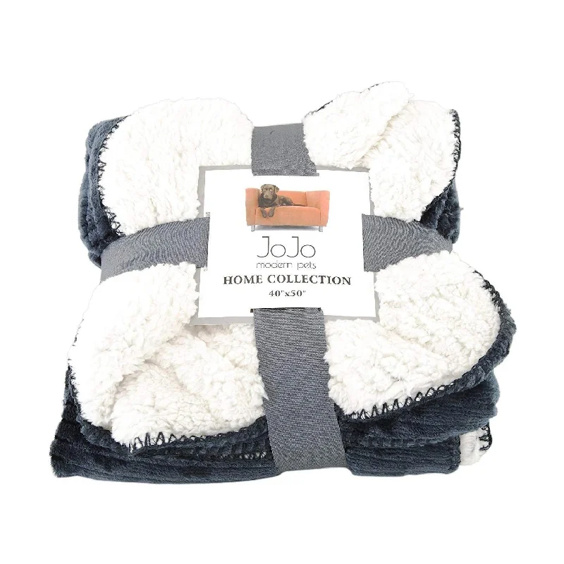 soft foam dog ramp for bed Cozy Fleece and Sherpa Dog Blanket - Royal Gray